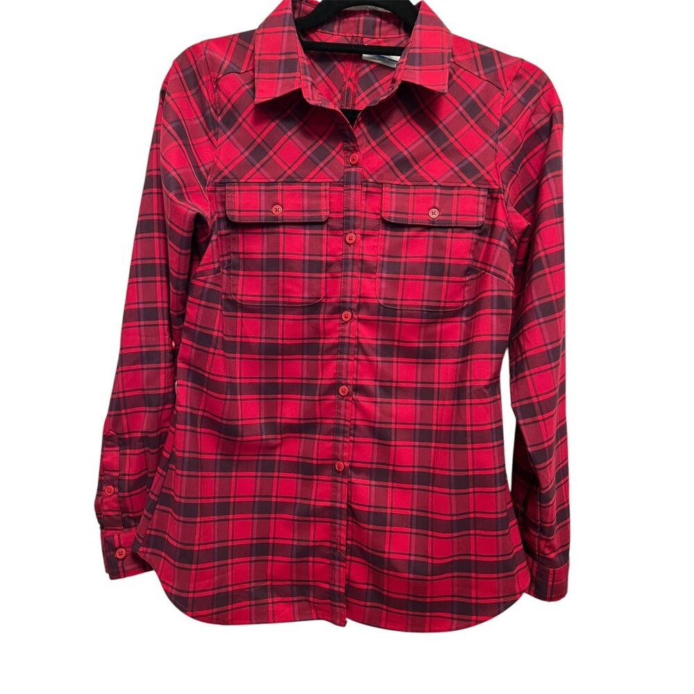 Columbia Plaid Long Sleeve Button Up Red & Black and Flannel‎ Shirt Size Small - Picture 6 of 6